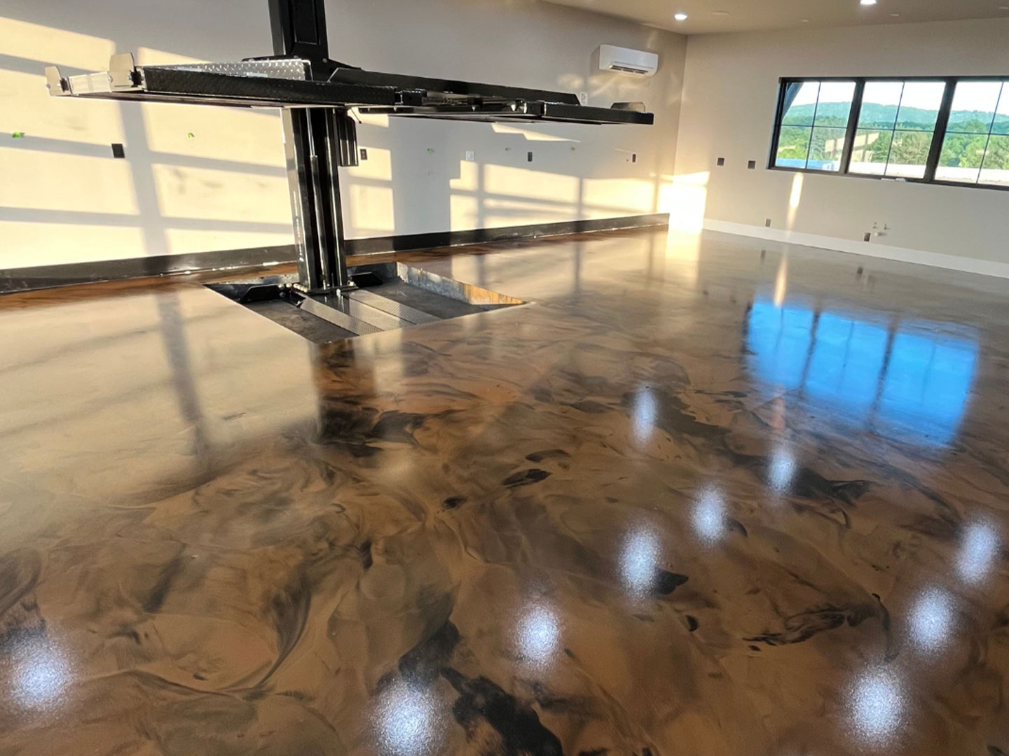 A clean and shiny floor in a room of a commercial office. DPM Surface Care