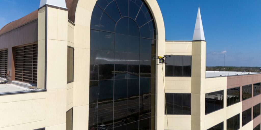 commercial drone pressure washing and soft washing